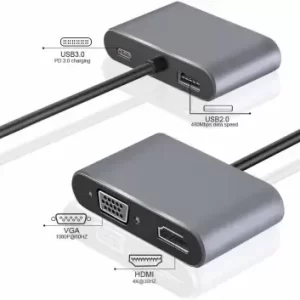 USB-C TO HDTV VGA+USB+PD Adapter